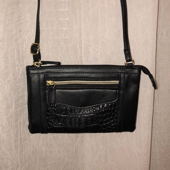 Black Mini Crossbody Bag Wallet Purse - Picture 1 of 12